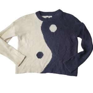 Madewell Black and Cream Crew Neck Sweater